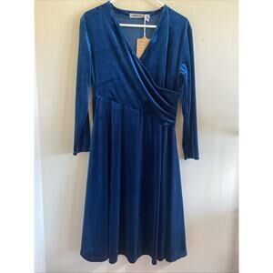 YOUGA Blue Velvet Velour Vneck Faux Wrap Top Handmade Custom Dress *Measurements